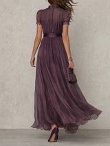 Women’s Maxi Dress High Neck Keyhole Puff Sleeves – Formal Luncheons