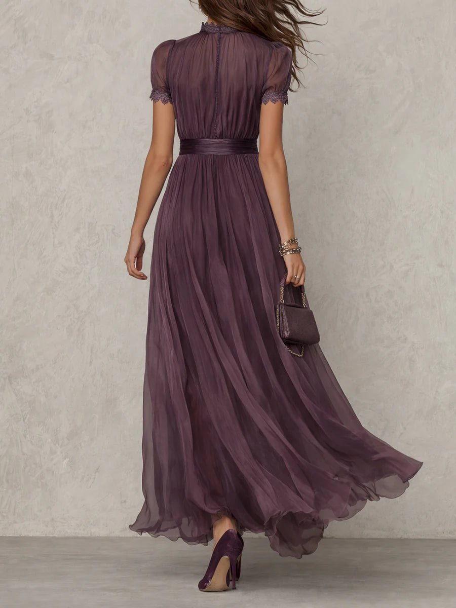 Women’s Maxi Dress High Neck Keyhole Puff Sleeves – Formal Luncheons