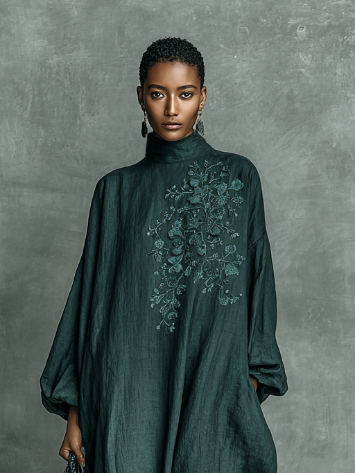 Women's Maxi Dress High Neck Lantern Sleeve Floral Detail – Museum Visits