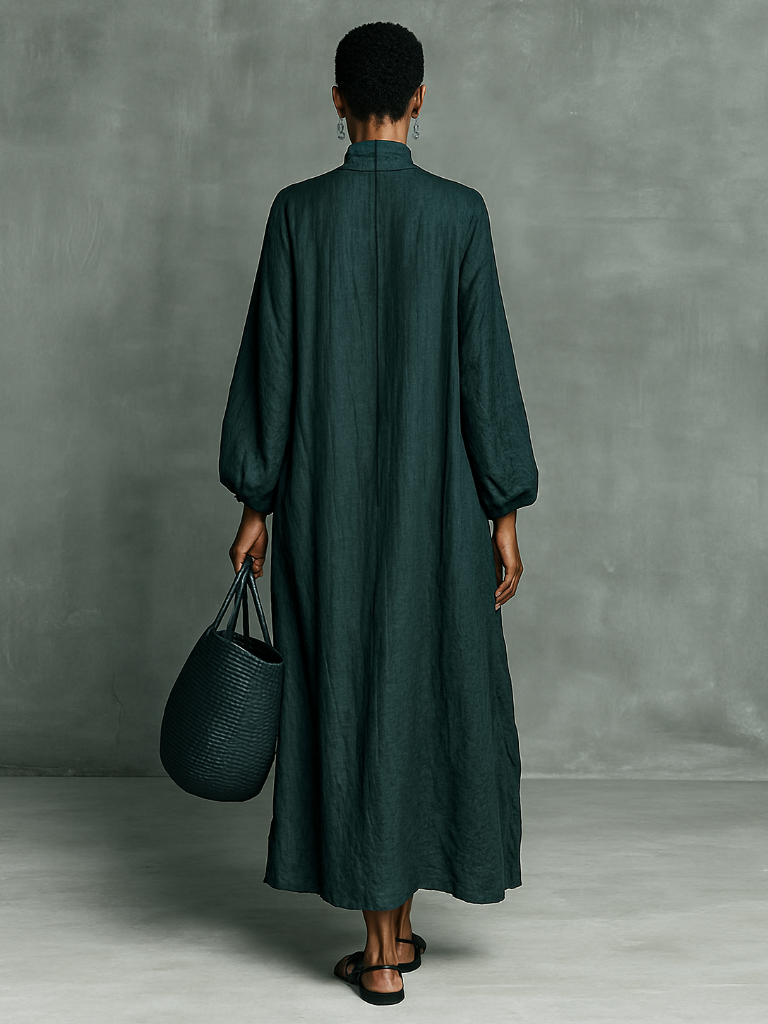 Women's Maxi Dress High Neck Lantern Sleeve Floral Detail – Museum Visits