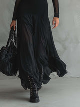 Women's Maxi Dress High Neck Long Sleeve Layered Skirt – Concert Night