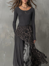 Women's Maxi Dress Leopard Long Sleeve Layered Panels – Evening Event