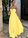 Women's Maxi Dress Pleated V Neck Sleeveless – Wedding Guest