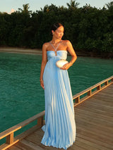 Women's Maxi Dress Pleated V Neck Sleeveless – Wedding Guest