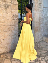 Women's Maxi Dress Pleated V Neck Sleeveless – Wedding Guest