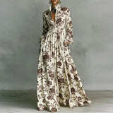 Women's Maxi Dress Printed Stand Collar Button Front – Art Gallery