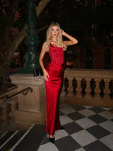 Women's Maxi Dress Red Corset Sleeveless – Wedding Guest