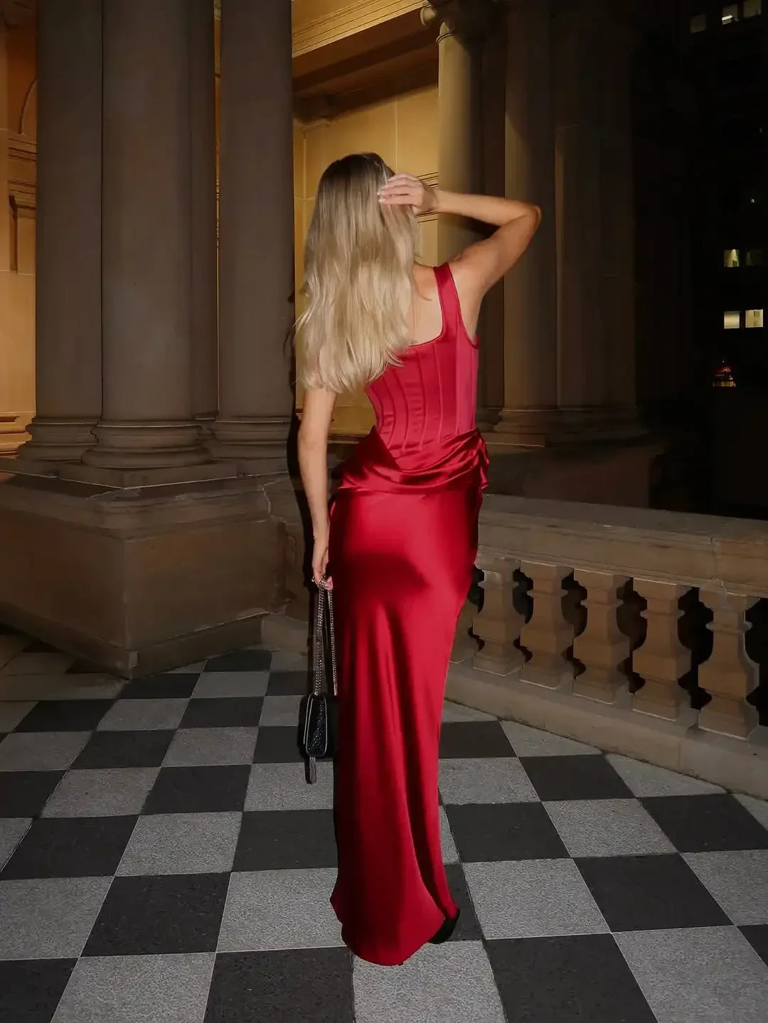 Women's Maxi Dress Red Corset Sleeveless – Wedding Guest