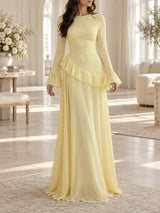 Women’s Maxi Dress Round Neck Bell Sleeves Ruffle Waist – Banquet Evenings