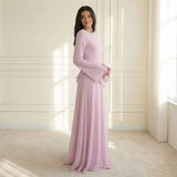 Women’s Maxi Dress Round Neck Bell Sleeves Ruffle Waist – Banquet Evenings
