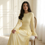 Women’s Maxi Dress Round Neck Bell Sleeves Ruffle Waist – Banquet Evenings