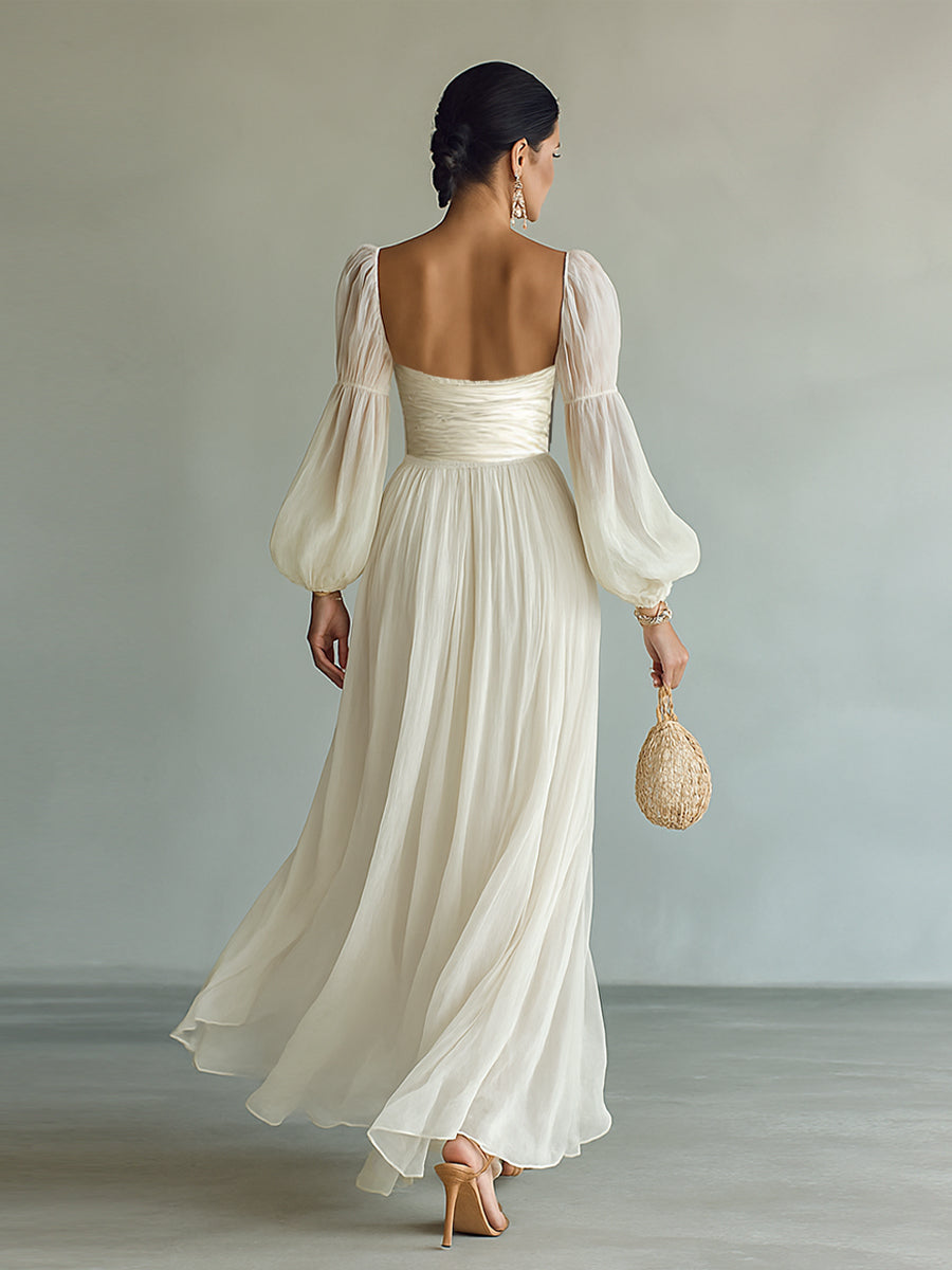 Women's Maxi Dress Ruched Sweetheart Long Sleeve – Garden Party Reception