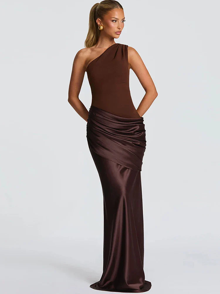Women's Maxi Dress Sage One Shoulder Sleeveless – Wedding Guest