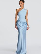 Women's Maxi Dress Sage One Shoulder Sleeveless – Wedding Guest
