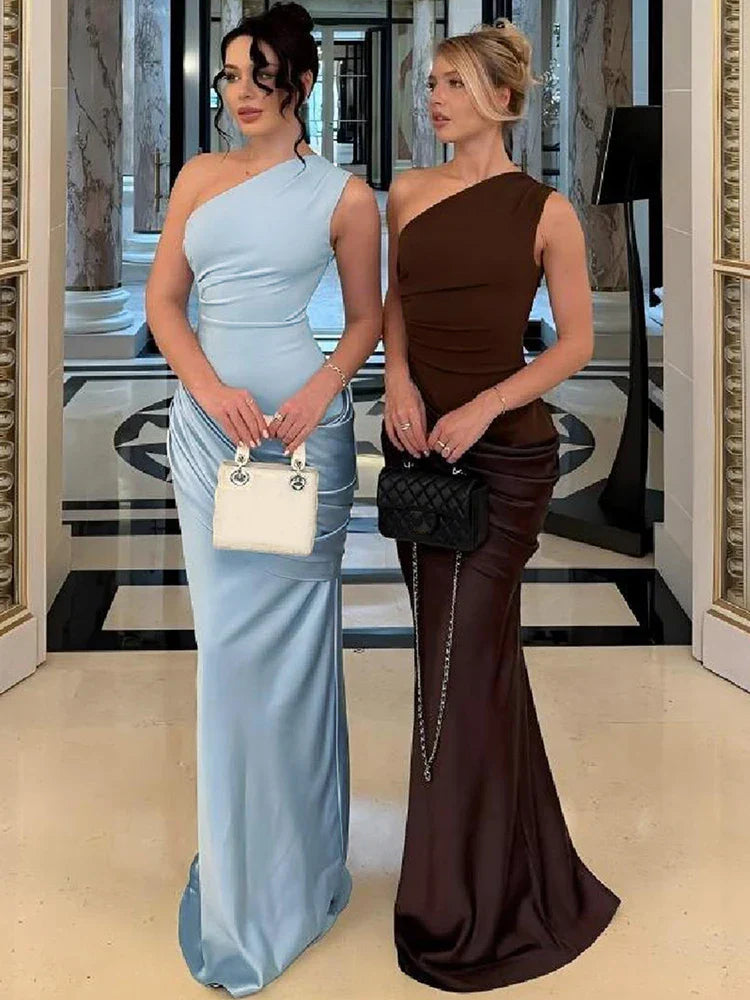 Women's Maxi Dress Sage One Shoulder Sleeveless – Wedding Guest