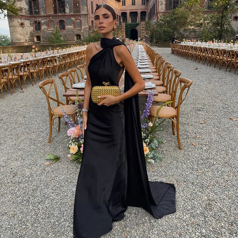 Women's Maxi Dress Scarf Neck Sleeveless – Wedding Guest
