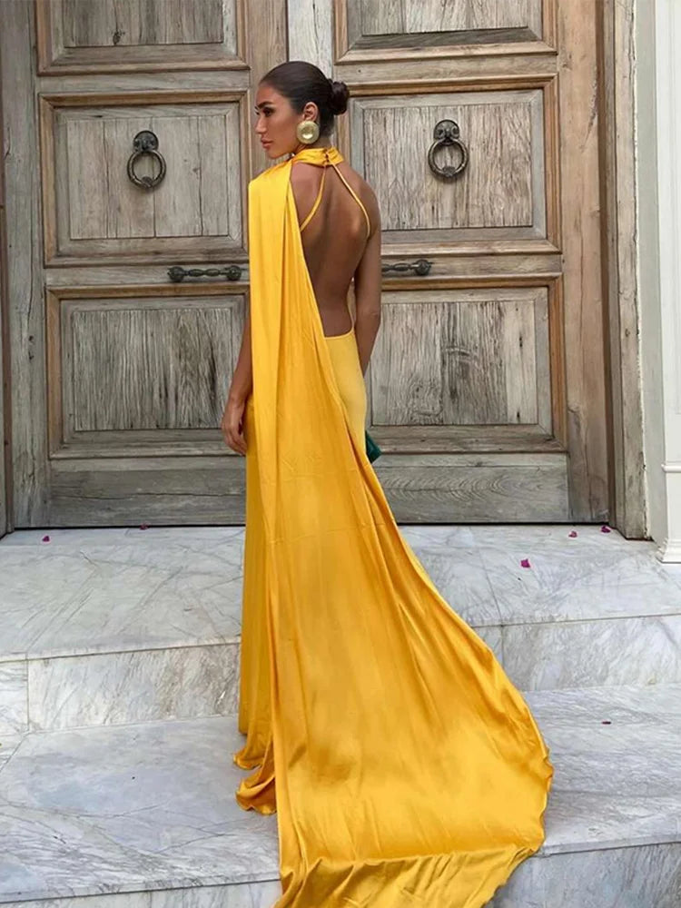 Women's Maxi Dress Scarf Neck Sleeveless – Wedding Guest