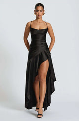 Women's Maxi Dress Spaghetti Strap High Slit – Wedding Guest Party