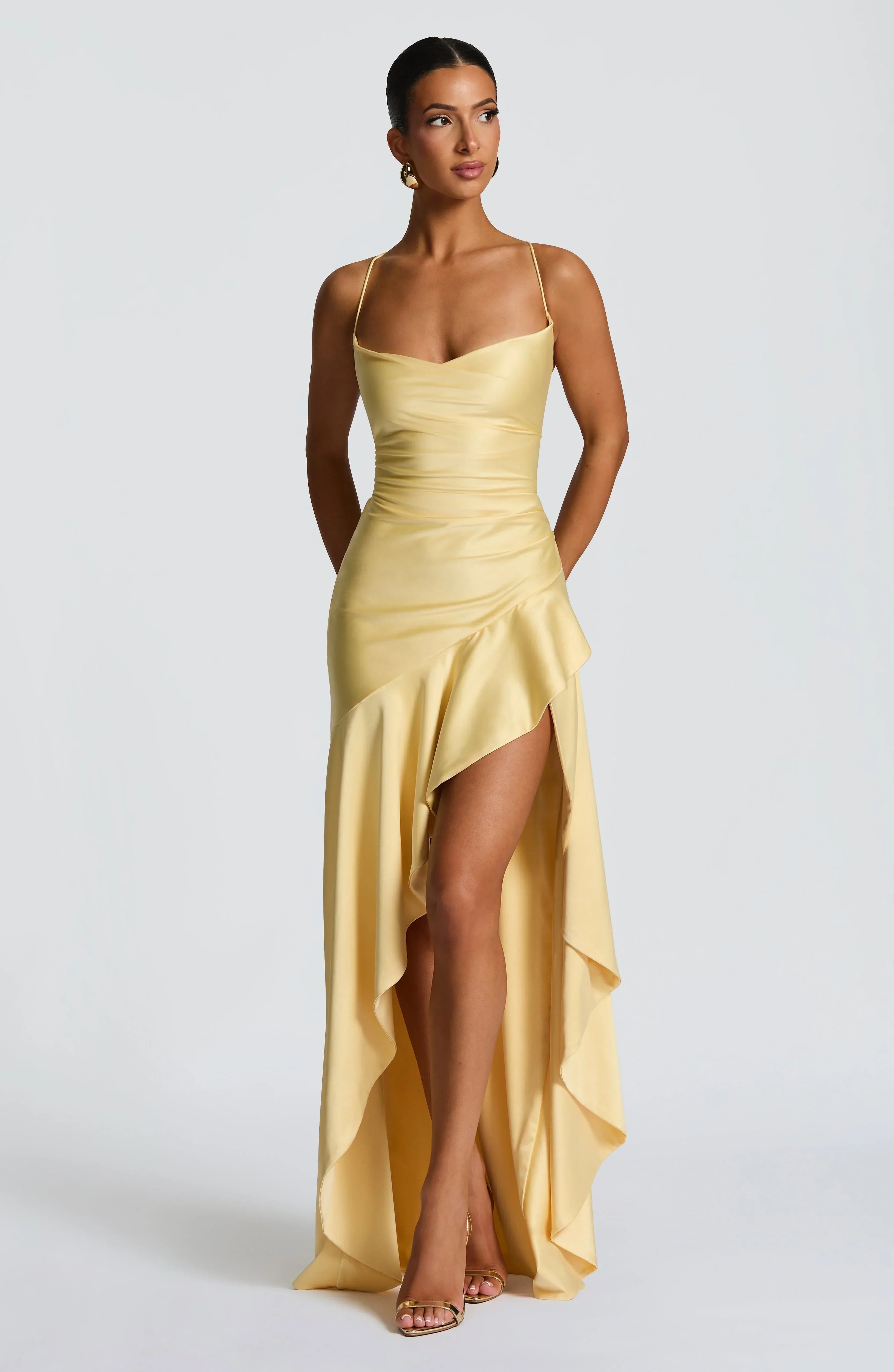 Women's Maxi Dress Spaghetti Strap High Slit – Wedding Guest Party