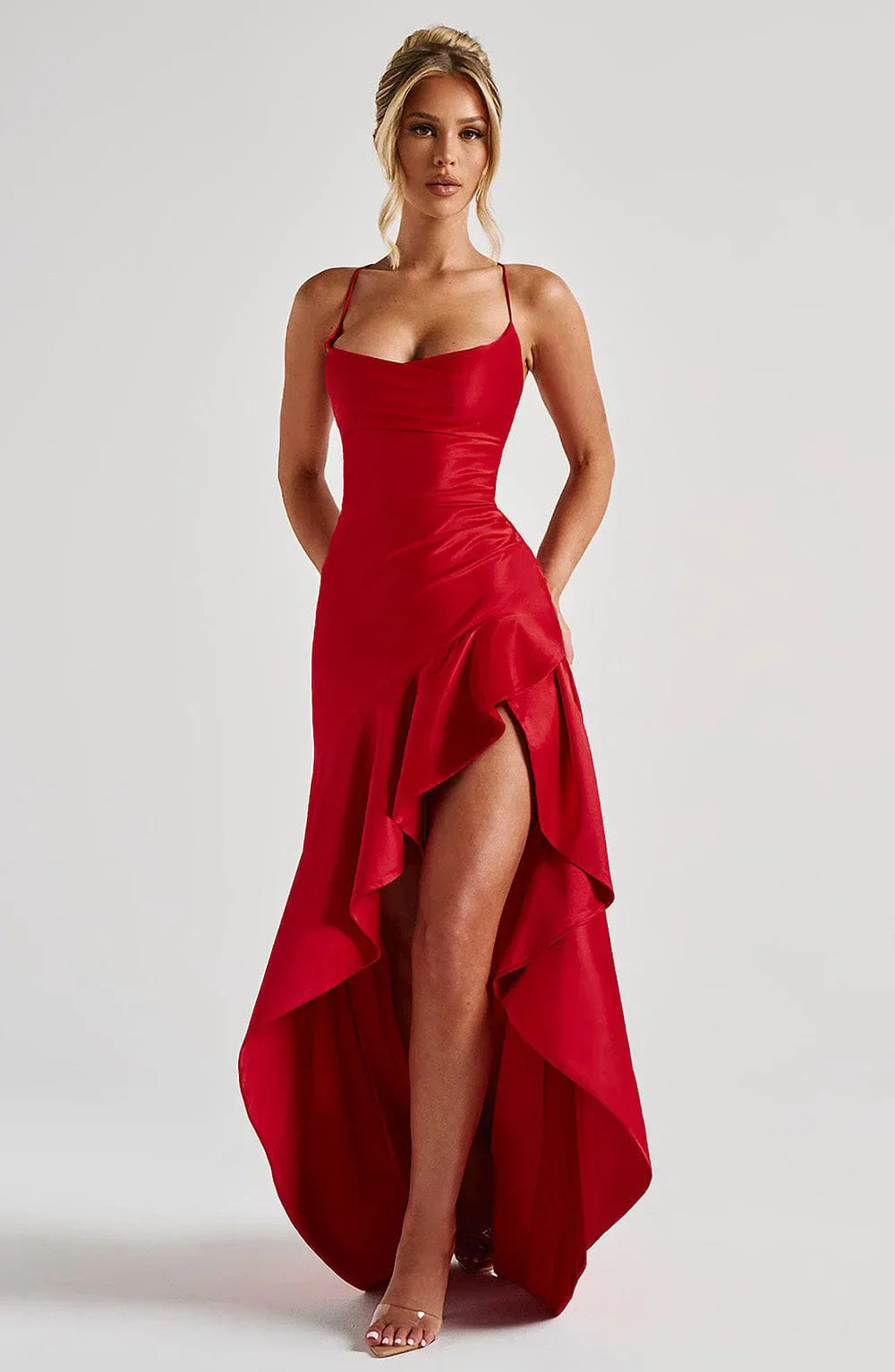 Women's Maxi Dress Spaghetti Strap High Slit – Wedding Guest Party