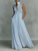 Women's Maxi Dress Stand Collar Button Front Pleated Skirt – Art Walk