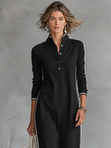 Women's Maxi Dress Stand Collar Button Front Side Stripe – Weekend Getaway