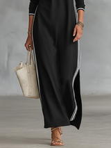 Women's Maxi Dress Stand Collar Button Front Side Stripe – Weekend Getaway