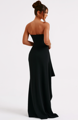 Women's Maxi Dress Strapless Ruched Front High Slit – Wedding Guest Party