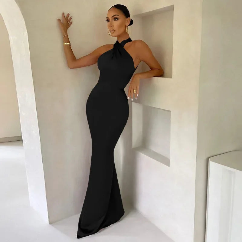 Women's Maxi Dress Twist Neck Sleeveless – Wedding Guest
