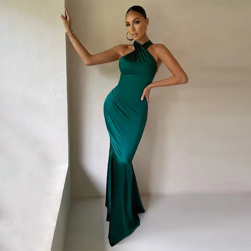 Women's Maxi Dress Twist Neck Sleeveless – Wedding Guest