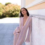 Women's Maxi Dress V Neck Long Sleeve Front Slit – Beach Vacation