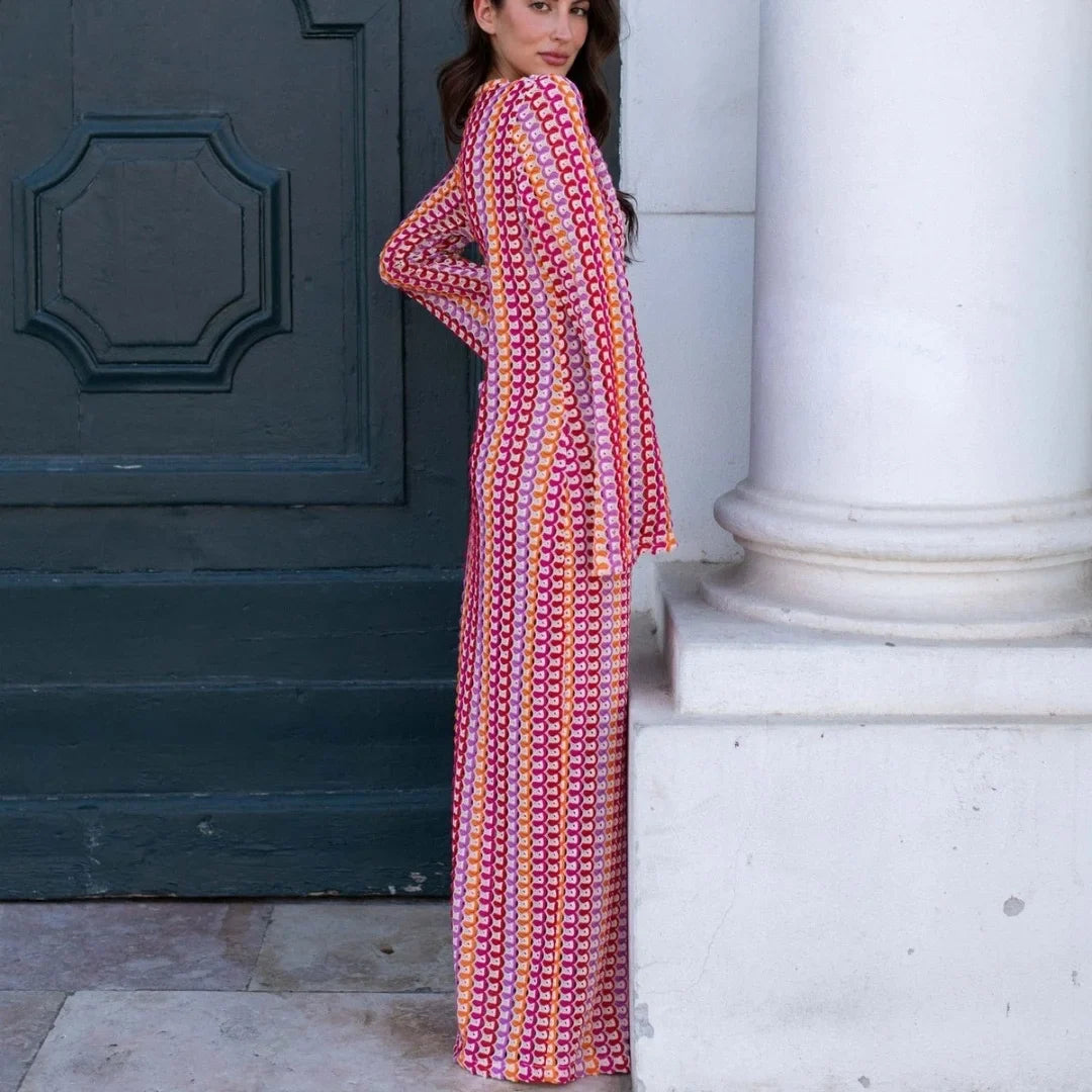 Women's Maxi Dress V Neck Long Sleeve Front Slit – Beach Vacation