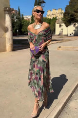 Women's Maxi Dress V-Neck Ruched Off Shoulder – Wedding Guest