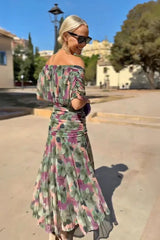 Women's Maxi Dress V-Neck Ruched Off Shoulder – Wedding Guest