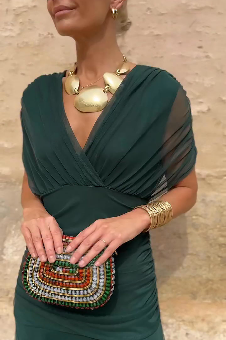 Women's Maxi Dress V-Neck Ruched Off Shoulder – Wedding Guest