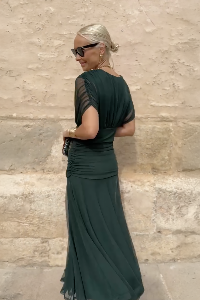 Women's Maxi Dress V-Neck Ruched Off Shoulder – Wedding Guest