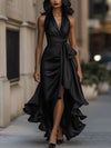 Women's Maxi Evening Dress Halter Wrap V-Neck Ruffle Hem – Cocktail Party