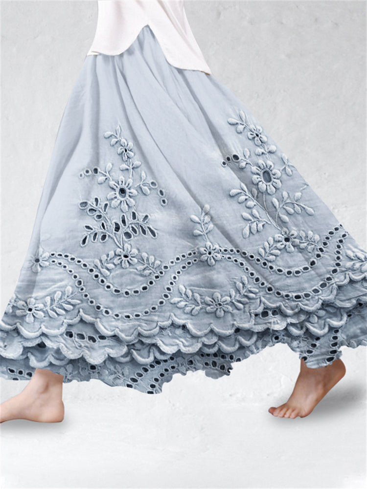 Women's Maxi Skirt Floral Eyelet Scalloped Hem – Resort Getaway Summer