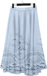Women's Maxi Skirt Floral Eyelet Scalloped Hem – Resort Getaway Summer