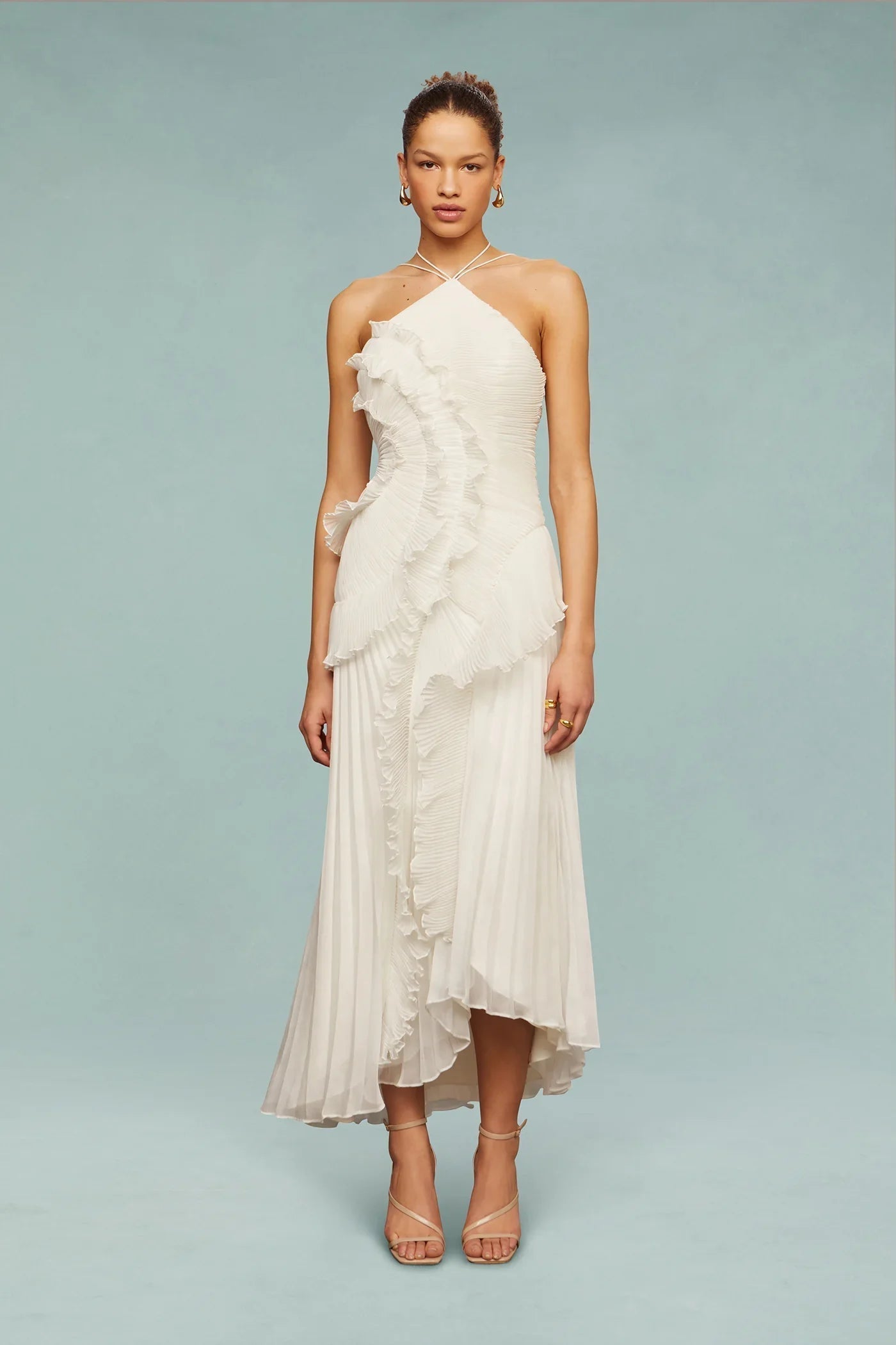 Women's Maxi Wedding GuestDress Ruffle Halter Neck Sleeveless – Formal Occasions
