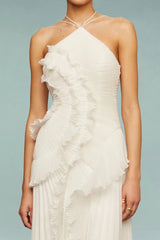Women's Maxi Wedding GuestDress Ruffle Halter Neck Sleeveless – Formal Occasions
