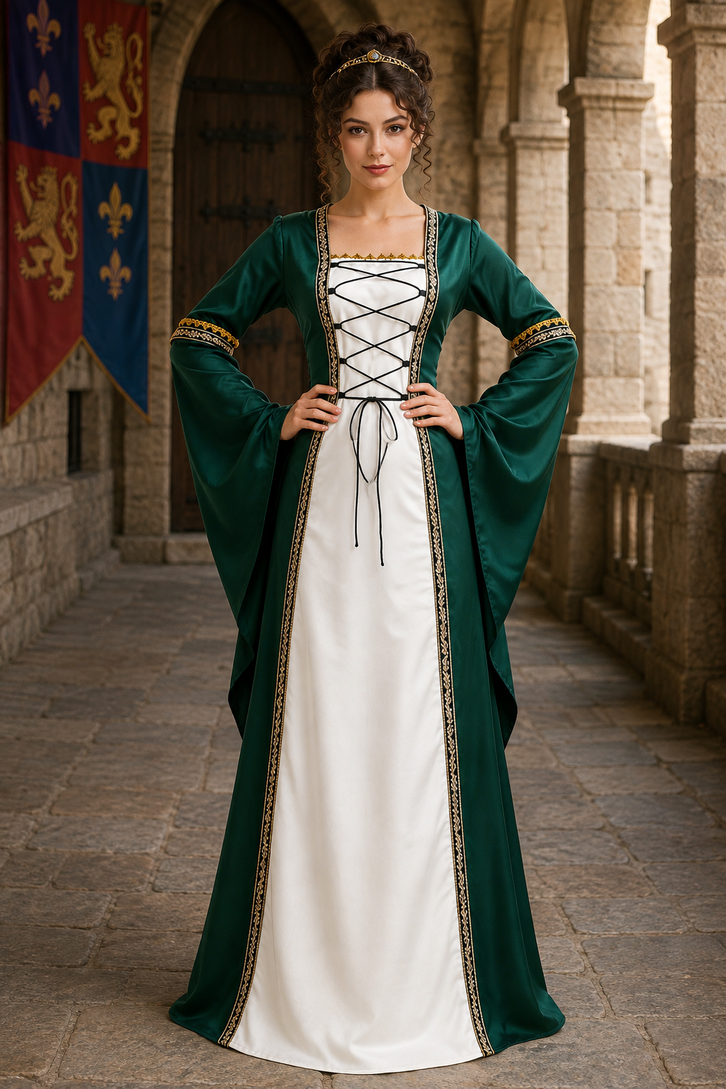 Women's Medieval Court Dress Costume Lace-Up Bell Sleeve – Halloween Masquerade