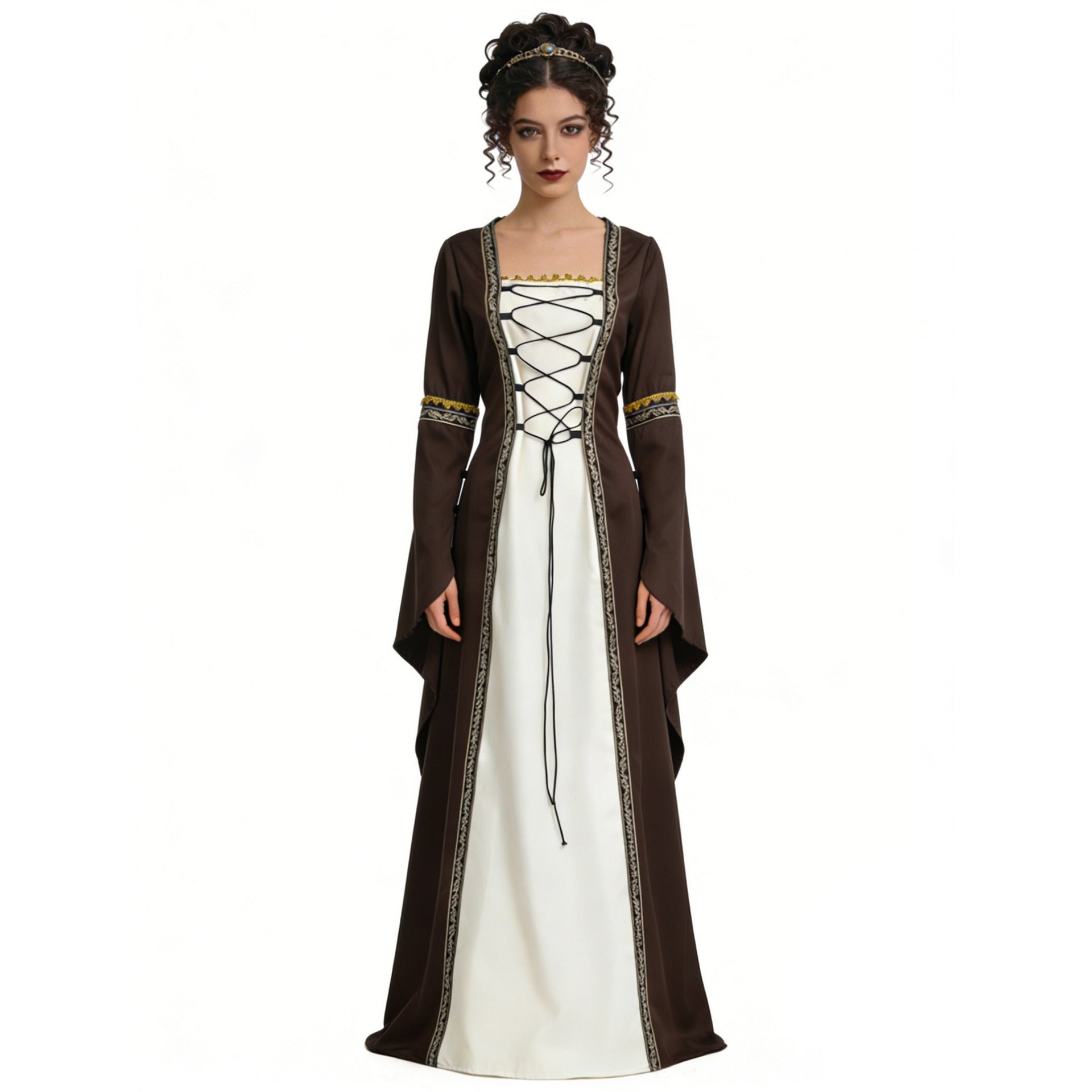 Women's Medieval Court Dress Costume Lace-Up Bell Sleeve – Halloween Masquerade