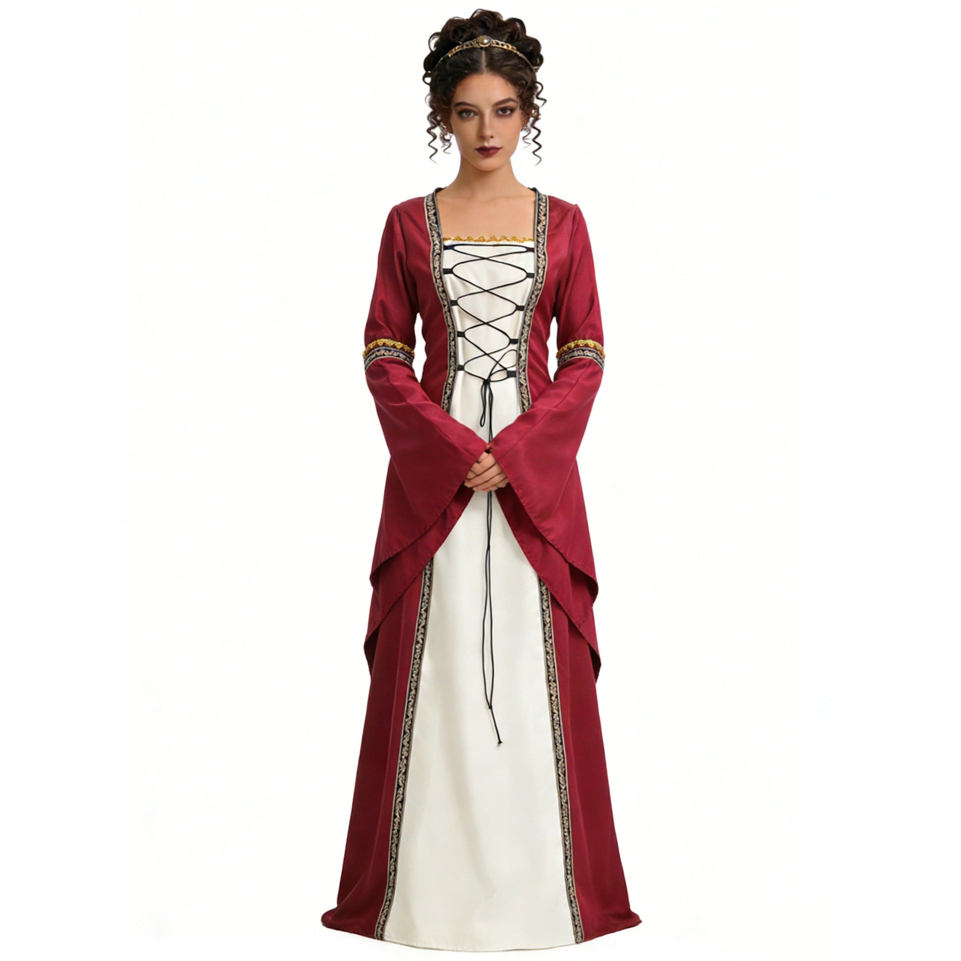 Women's Medieval Court Dress Costume Lace-Up Bell Sleeve – Halloween Masquerade