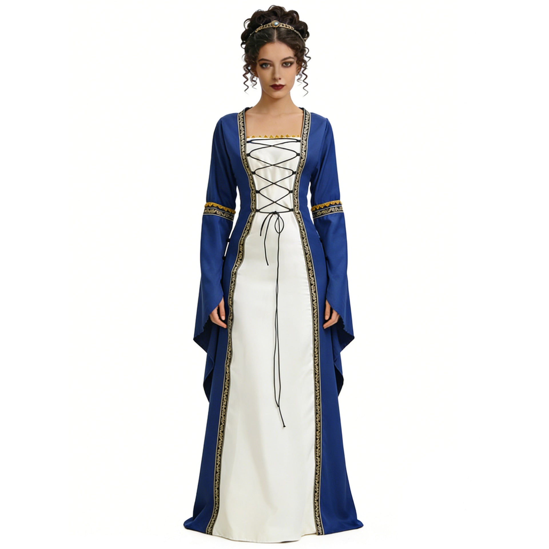 Women's Medieval Court Dress Costume Lace-Up Bell Sleeve – Halloween Masquerade
