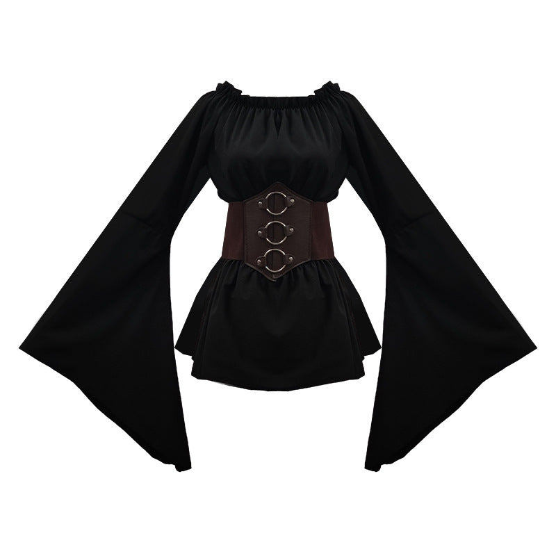 Women's Medieval Renaissance Costume Off Shoulder Bell Sleeve – Halloween Banquet