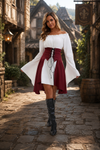Women's Medieval Renaissance Costume Off-Shoulder Lace-Up Flare Sleeve – Halloween Court Gathering