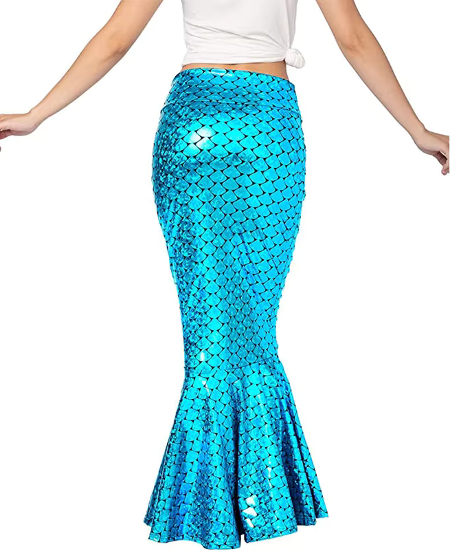 Women's Mermaid Maxi Skirt Costume Scale Print Flared Hem – Halloween Lagoon Party