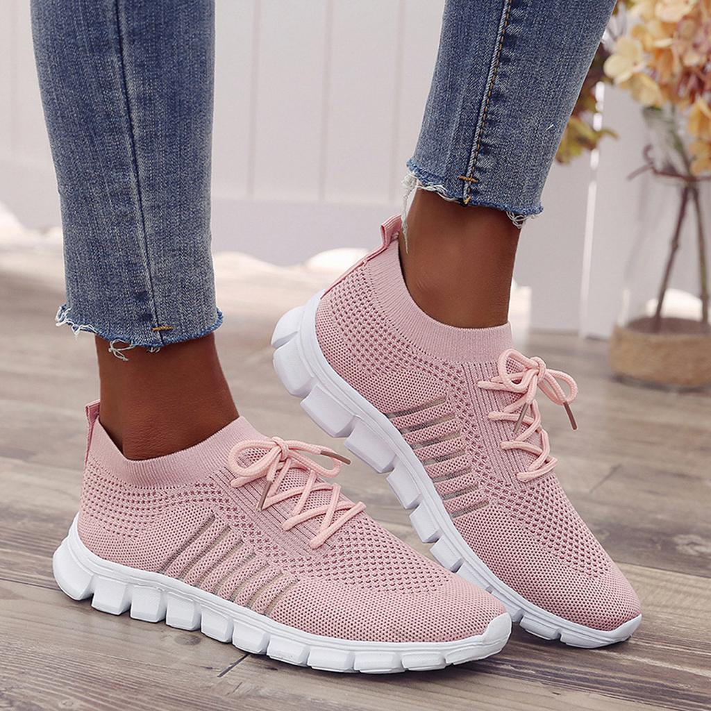 Women's Mesh Knit Sneakers Lace Up Thick Sole – Everyday Sport Style