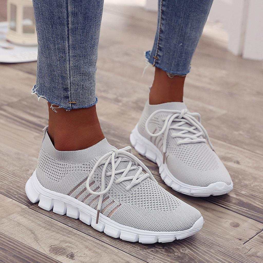 Women's Mesh Knit Sneakers Lace Up Thick Sole – Everyday Sport Style